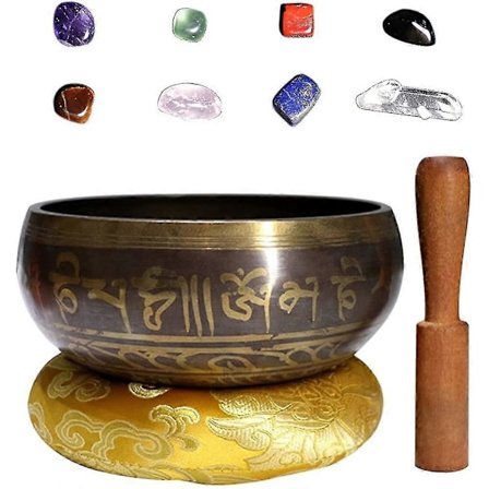 Käsintehty tiibetiläinen äänimalja tyynyllä ja nuijalla