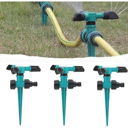 3 kpl 360° automaattinen nurmikon kastelulaite, kolmihaarainen pyörivä kastelulaite