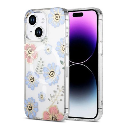 iPhone 14/15 Plus Case MagSafe - Flowers Red/Blue