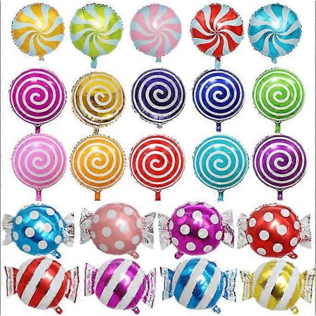 Godisballonger, Set med 23 Mylarballonger Lollipop Swirls Pepparmintsballonger för en godisbar eller godisbuffé, godisfödelsedagsfestdekor, godis för 