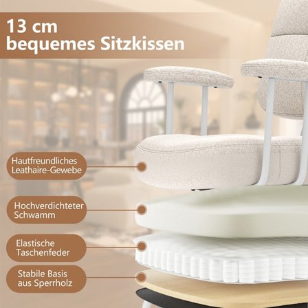 Ergonomisk kontorsstol med armstöd & hjul, beige