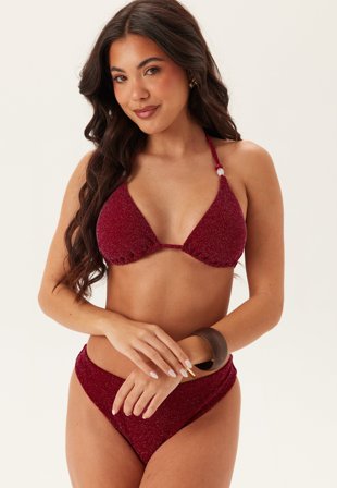BUBBLEROOM - Triangle Glittery Bikini Top - Dark pink