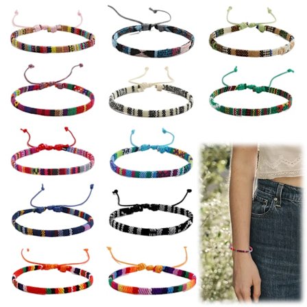 Paket med 12 bohemiska vävda armband, flerfärgade vänskapsarmband, handgjorda flätade armband, justerbara vänskapsarmband för barn,