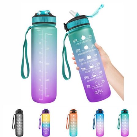 2-pakning - 1 l vannflaske med sugerør og timer