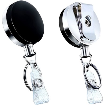 2-pakks Nøkkelring med Heavy Duty Metall Badgeholder, ID-kort, Metall Tilbaketrekkende Nøkkelbrikke