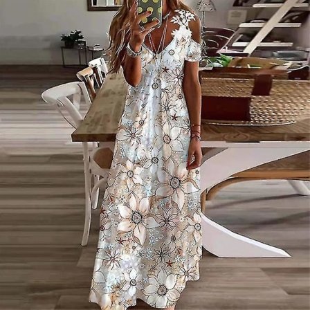 Naisten Rento Korkeavyötäröinen Maxi-mekko, Naisten Juhlamekko, Löysä Lyhythihainen 2XL Auringonkukka