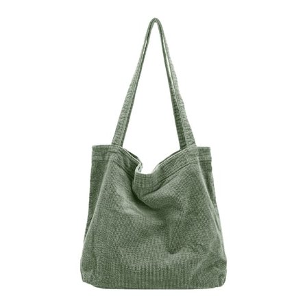 Kordfløyel Tote Bag for kvinner Casual Håndvesker med stor kapasitet Grønn
