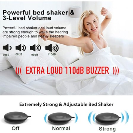 Vibrationsväckarklocka, extra högt larm för sovande, extra stor display för äldre med dubbelt larm