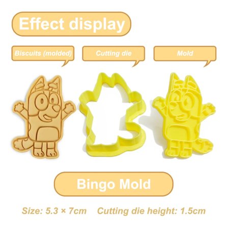Bluey Bingo Søte Kakeutstikkere Plast 3D Tegneserie Pressbar Kjeksform Kakestempel Kjøkken Baking Konditori Bakeverktøy