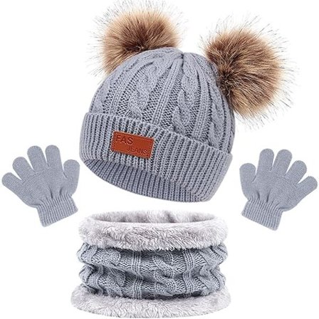 Vintermössa, halsduk och handskar för barn, 3-i-1 set, 3 st stickade varma vintermössor, handskar och halsvärmare för pojkar och flickor 1-6 år, 