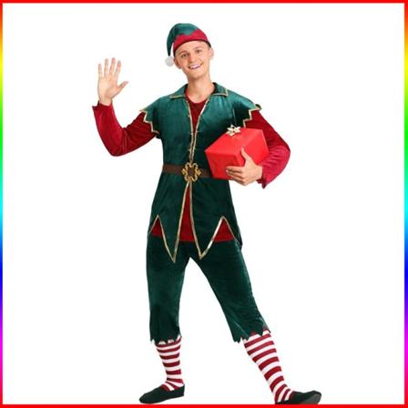Cosplay kostyme Julekostyme for kvinner og menn Fest karnevalskjole nyttår Cosplay Green Elf Xmas Fancy Dress elskere Lovers men XL