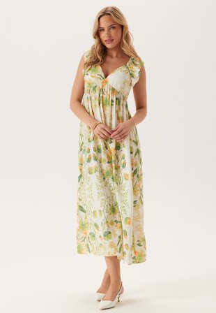 VERO MODA - Vmjosie Sl Ankle Frill Dress - Cloud Dancer Aop:mea - Kläder - - Bubbleroom