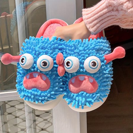 Unisex Vinter Indendørs Hjemmesko - Plys Fleece Foring & Tyk Velvet Foring, Bløde Slip-On Hjemmesko med Sødt Tegneseriefigur Design ( & Pink...