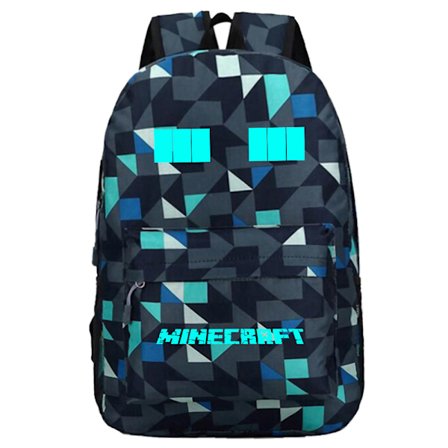 Minecraft ryggsäck studentryggsäck Blå Plaid ~ 4 Glödande på natten