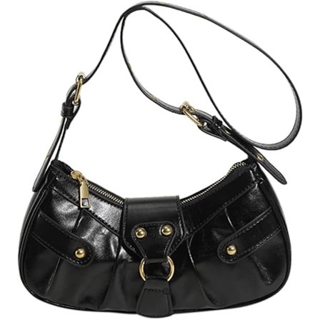 Dame Skulder Bag Punk Stil Nagler Satchel Håndvesker PU Lær Halvmåne Bag Y2k Veske Halvmåne Underarm Bag Motorsykkel Skulder Vesker-svart