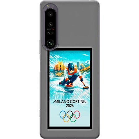 Kompatibelt Mobildeksel til Sony Xperia 1 IV Ishockeyillustrasjon med spillere i bevegelse på isen, Milano Cortina 2026, Milan-landemerker og olympisk