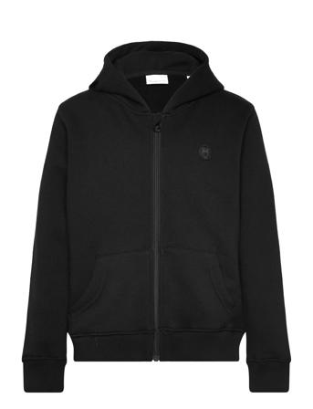 Badge Zip Hood Sweat - Gots/Vegan Tops Sweatshirts & Hoodies Hoodies Black Knowledge Cotton Apparel