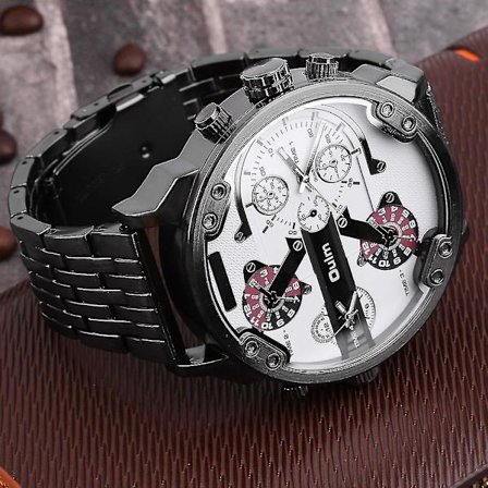 Oulm Herrklocka med 2 Rörelser Stort Urtavla Stålband