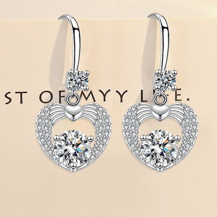 Örhängen med kärlekshjärta, inlagda med glänsande zirkon, eleganta kopparörhängen med hängande krok