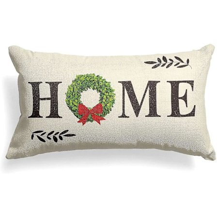 Boxwoodkrans Kuddfodral Hemcitat, 12 x 20 tum Vintersemester Lanthus Kudde