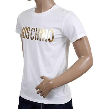 Moschino vit t-shirt med guldlogotyp Mosm5337