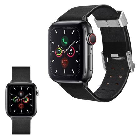 Apple Watch Series 5 / 4 40mm unik urrem i ægte læder - Sort Black
