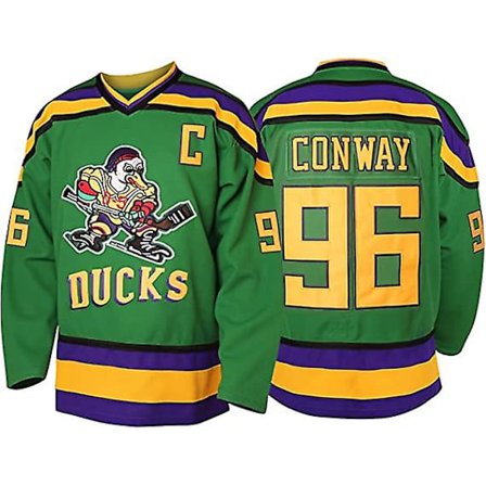 SQCLV Mænds Mighty Ducks 96 Charlie Conway 99 Adam Banks 33 Greg Goldberg Film Hockeytrøje Grøn 96 XXL