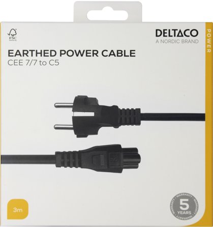 Deltaco Power cord CEE 7/7 - C5, 3,0m, black