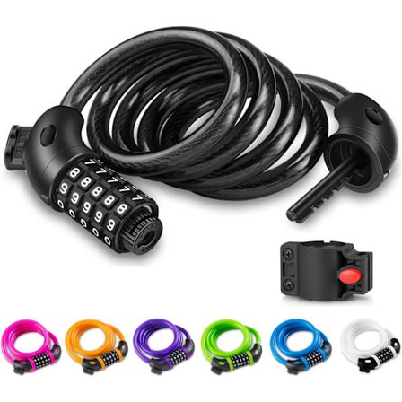 Cykellås med 5-siffrig kod, 1,2 m/4 fot kombinationslås för cykel, lätt säkerhetskedja för cykel, mountainbike, skoter