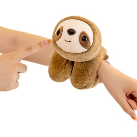 Sloth Hug Animal Slap Armband, Plysch Armband, Brun