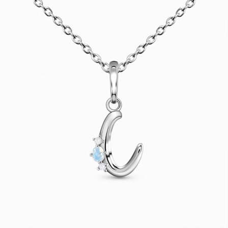 925 Sterling Silver Halsband med Månsten med Bokstäver 26 Alfabetet Hänge Halsband Smycken för Mamma Kvinnor