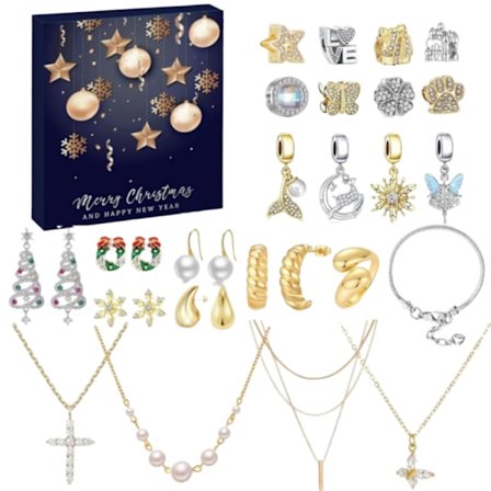 Julekalender Smykker 2024, Adventskalender 2024 | Jul 2024 Nedtællingskalender Øreringe Armbånd