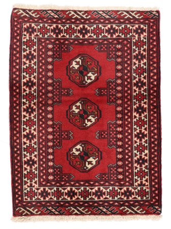 Handgeknoopt Turkaman Vloerkleed 61X84 Perzisch Wol Donkerrood/Zwart Klein