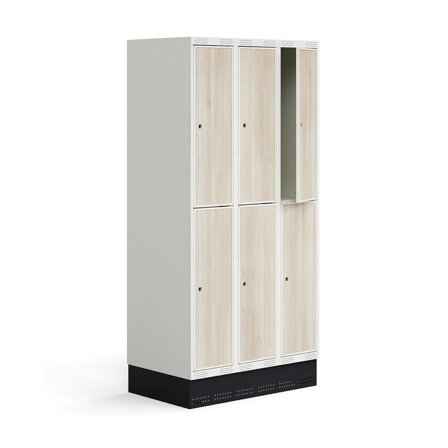 Elevskap ROZ, 3 seksjoner, 6 rom, inkl. sokkel, H1890 B900 D550 mm, ask