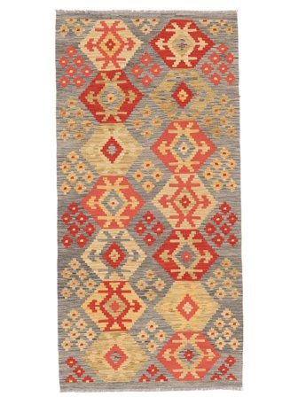 Tejida A Mano Kilim Afghan Old Style Alfombra 100X204 De Lana Naranja/Marrón Pequeño