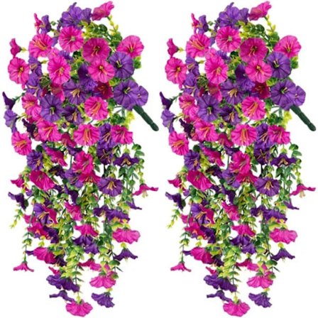 2 stk. Hængende Kunstige Blomster Morning Glory Vinstokke 75 cm til Have- og Boligdekoration