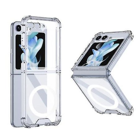 Transparent Skal för Samsung Galaxy Z Flip 5 - Magsafe Z Flip 5 Skal med Skärmskydd för Baksidan & Gångjärnsskydd