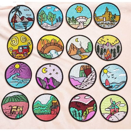 16 Runde broderte merker utendørs dyreplaster klær tilbehør broderi klut klistremerker