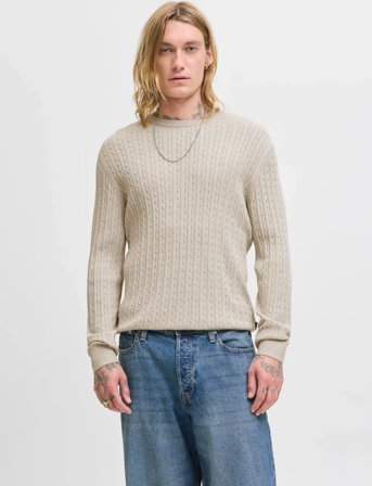 Jack & Jones Jjeemil Knit Cable Crew Neck Noos - Cream - L