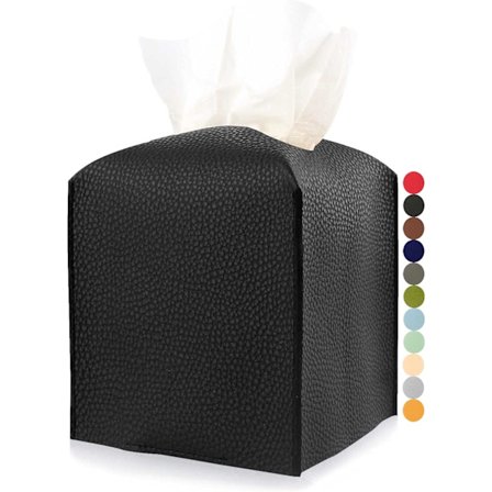 Lær Serviettboks Deksel Kvadrat - Moderne PU Lær Kube Serviettboksholder Dekorativ for Baderom Forfengelighet Benkeplate/Nattbord/Kontorpult, 5x5x5