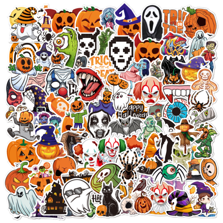 100 st icke-upprepande Halloween pumpa-tema klistermärken, vinyl