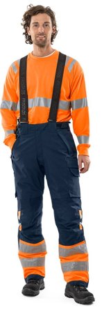 Fristads Herr Varsel Green vinterbyxa stretch 2681 GLPS, klass 1, Varsel Orange/Marinblå