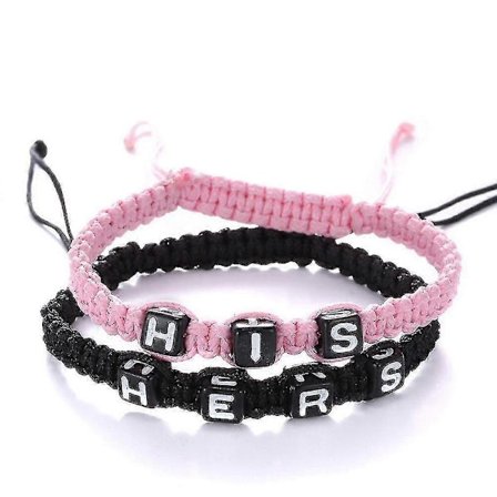 (Svart Rosa) Menn Kvinner Håndlaget Vevd Hans Hennes Par Kjede Flettet Bokstav Armbånd Justerbart