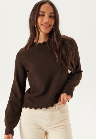 VILA - Vinikolina O-neck L/S KNIT TOP - Coffee Bean Detail:MELANGE - Kläder - - Bubbleroom