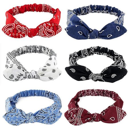 6-pack Elastiska Paisley Bandana Knuten Hårband Kaninöron Båge Huvudband Hårband för Kvinnor Flickor
