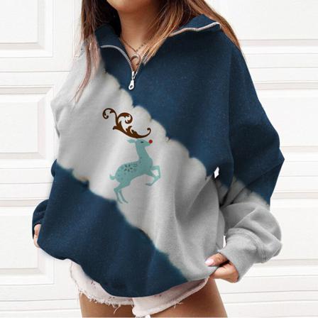 Kvinnor Print T-shirt Dragkedja Color Block Christmas Sweatshirt