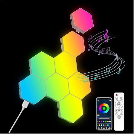 8-pakks Hexagon Vegglampe LED-panel - Smart App RGB Sekskantet Modulær Spilllys Musikk med Synkronisering Honningkakeform