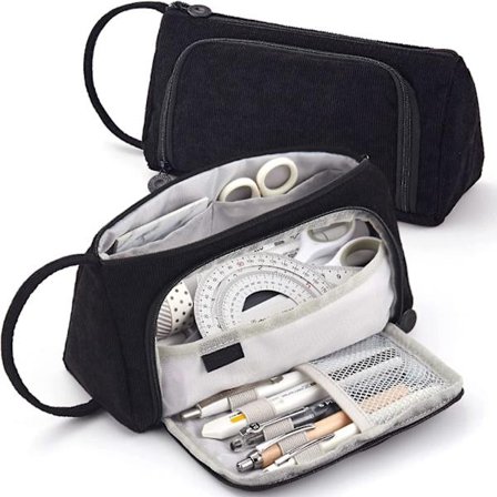 Large Pencil Case 3 Compartments Big Capacity Pencil Bag-school Supplies Stationery Storage(black)