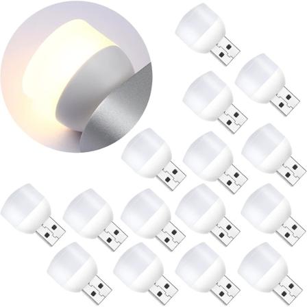 16 stk. Mini natlys USB natlys LED pære plug-in stemningslys USB bærbar hjem belysning pære til soveværelse toilet køkken bil, varm hvid