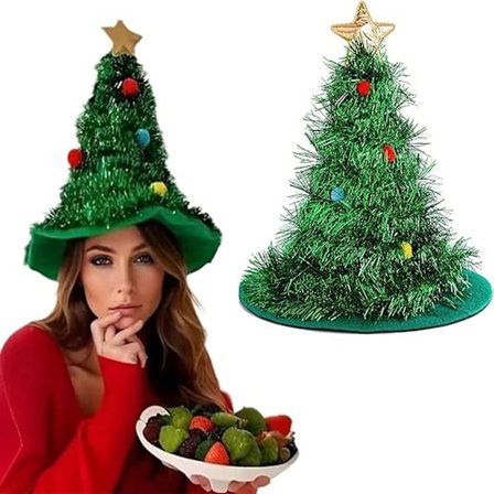 Juletræshat Grøn glimmer Gylden femtakket stjerne Juletema Fest Ferie Julehatte Kostumetilbehør Dekoration Forsyninger